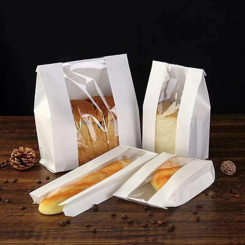 Kraft Paper Cake Bags with Stripe Window 200PCS 4Sizes