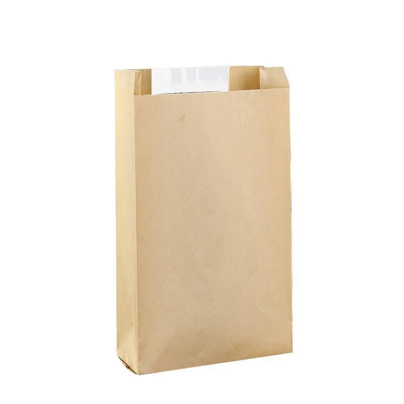 Kraft Paper Cake Bags with Stripe Window 200PCS 4Sizes
