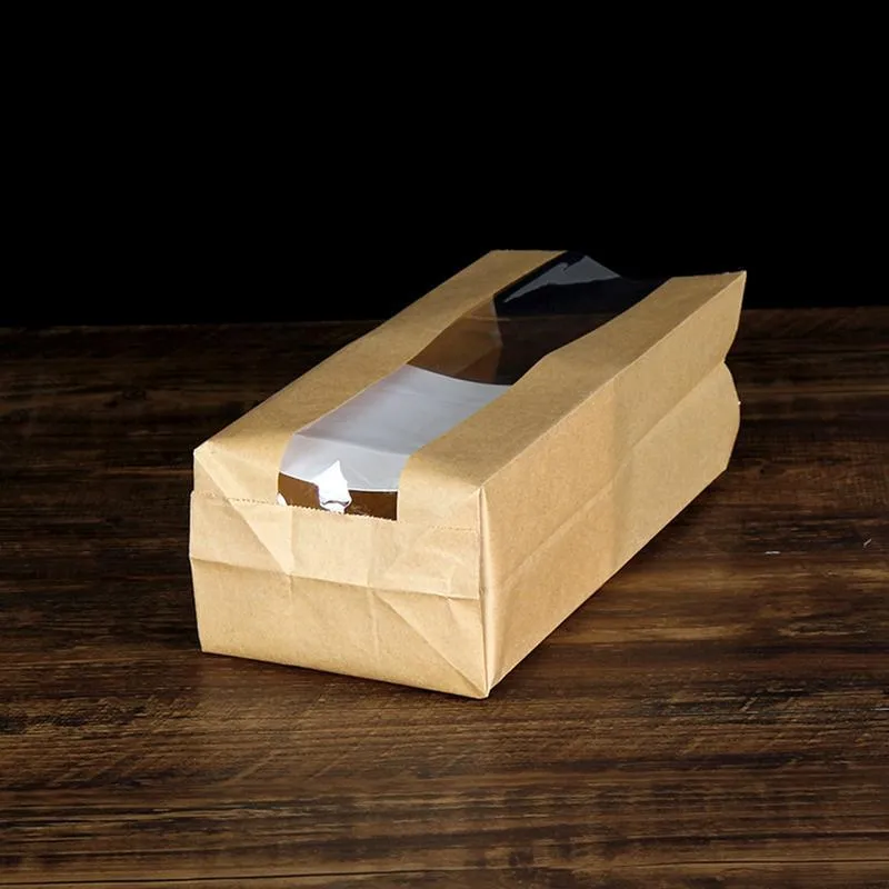 Kraft Paper Cake Bags with Stripe Window 200PCS 4Sizes
