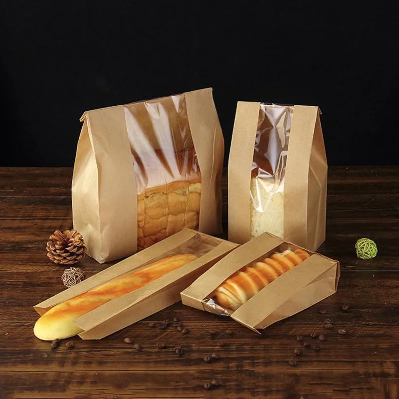 Kraft Paper Cake Bags with Stripe Window 200PCS 4Sizes