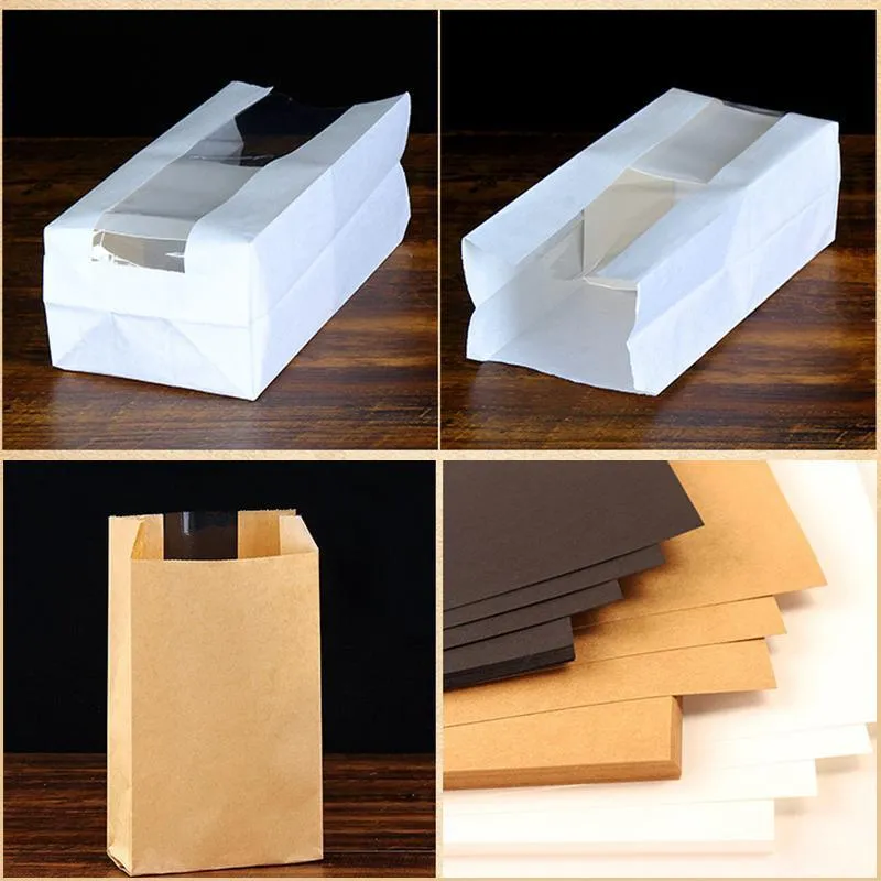 Kraft Paper Cake Bags with Stripe Window 200PCS 4Sizes