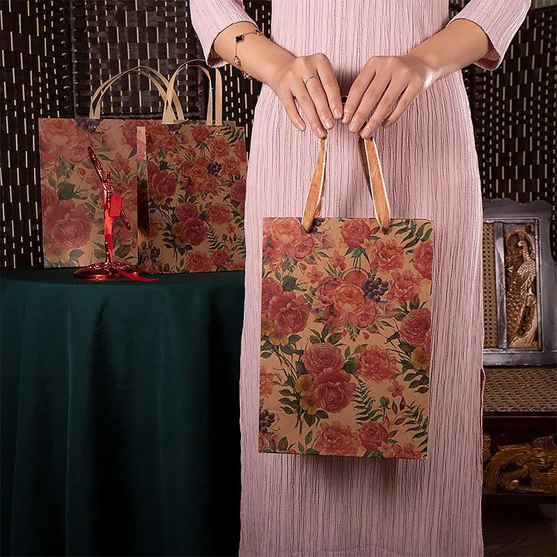 Kraft Vintage Paper Bags with Handles for Gifts 10PCS