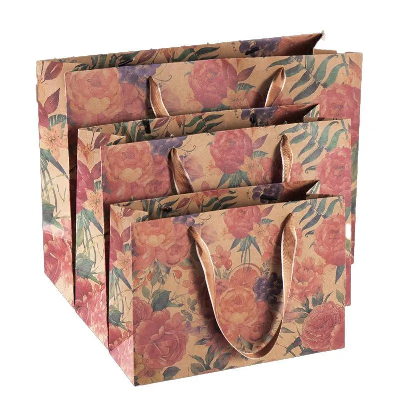 Kraft Vintage Paper Bags with Handles for Gifts 10PCS