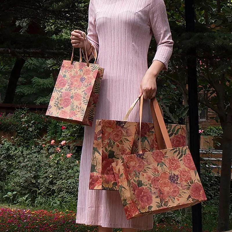 Kraft Vintage Paper Bags with Handles for Gifts 10PCS