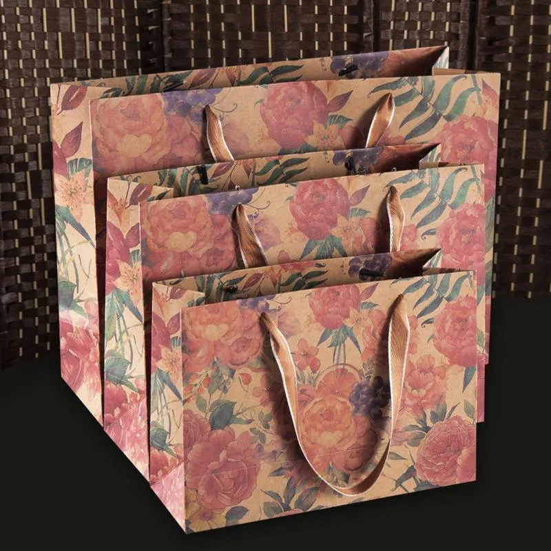 Kraft Vintage Paper Bags with Handles for Gifts 10PCS