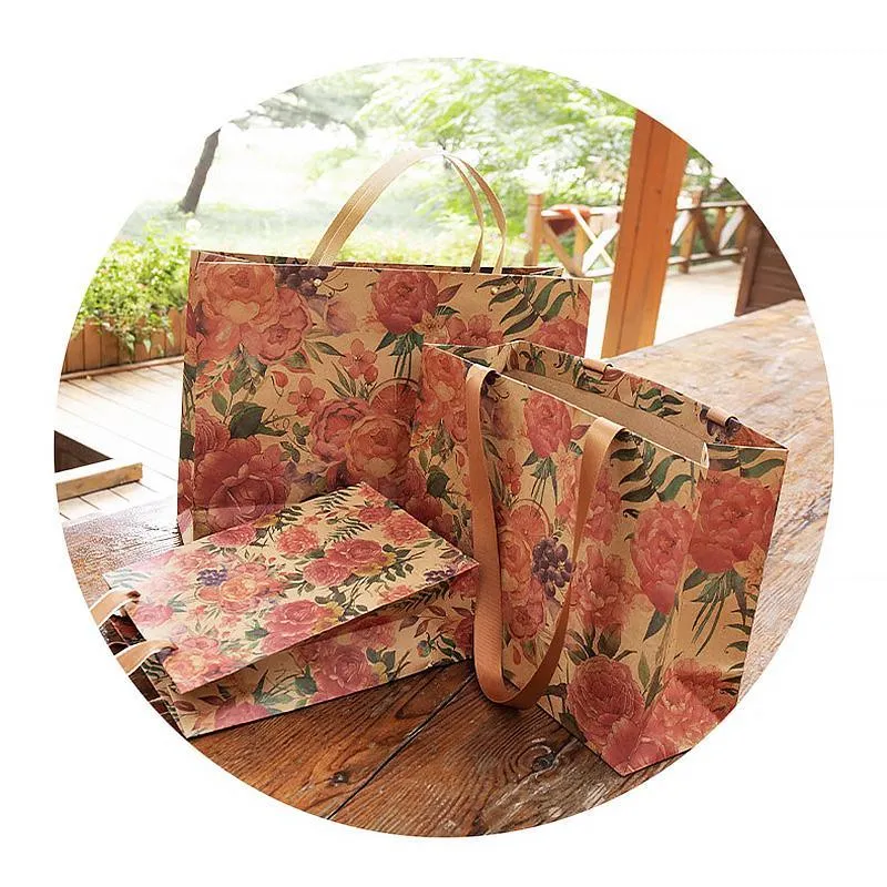 Kraft Vintage Paper Bags with Handles for Gifts 10PCS
