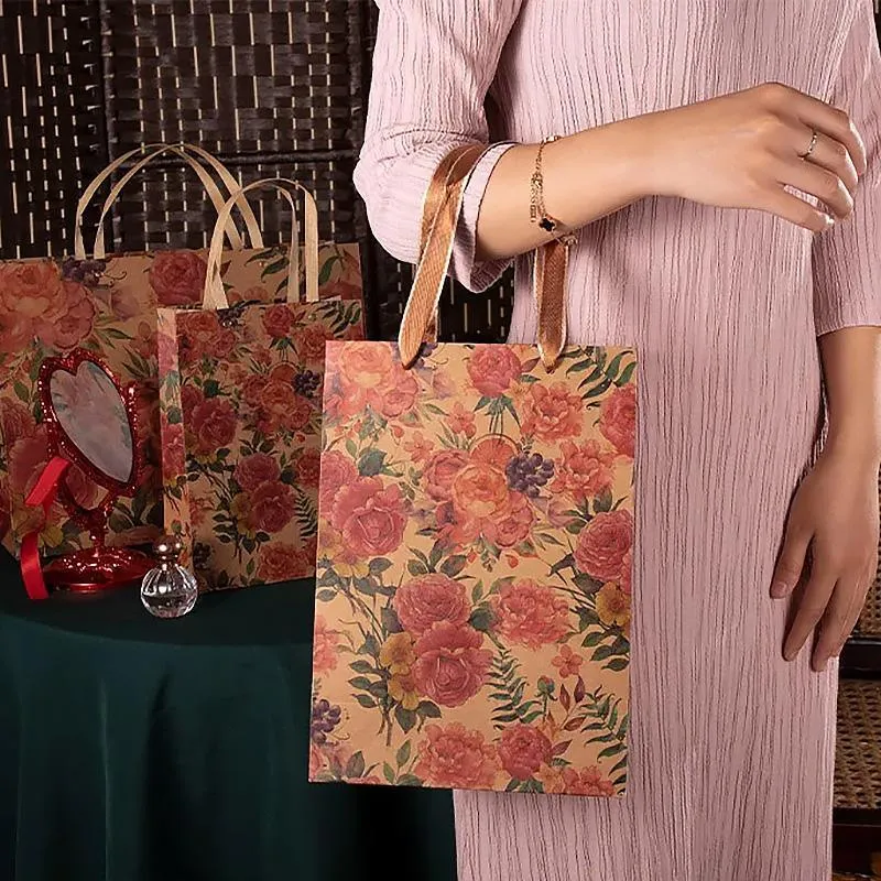 Kraft Vintage Paper Bags with Handles for Gifts 10PCS