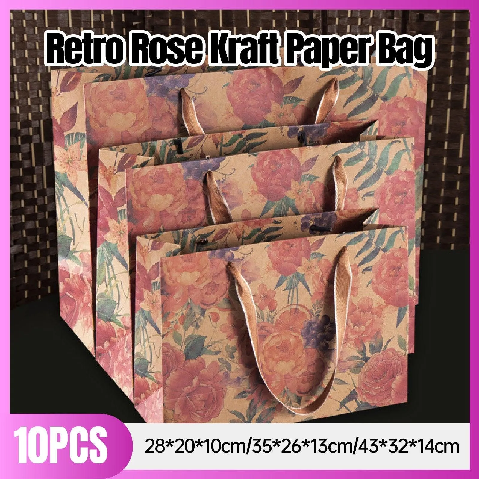 Kraft Vintage Paper Bags with Handles for Gifts 10PCS