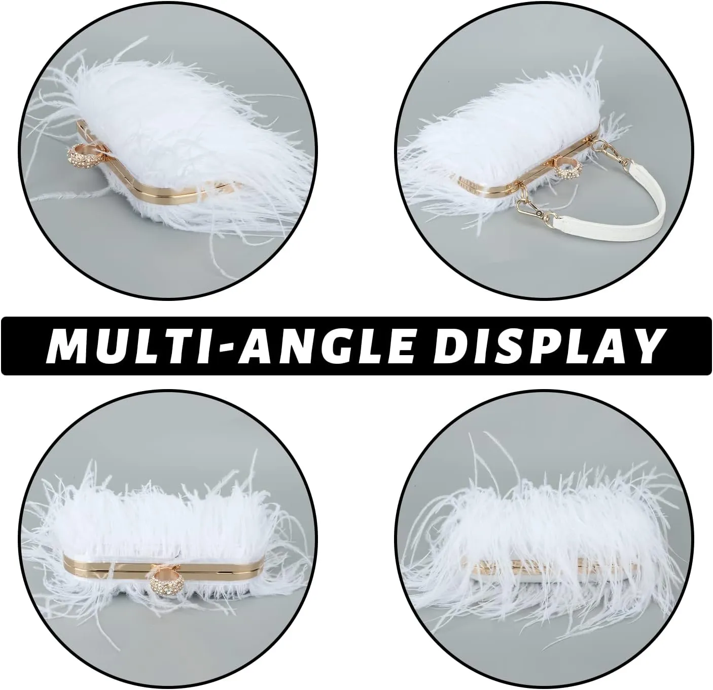 KUANG! Real Natural Ostrich Feather Clutch Evening Bag Fashion Handbag Purse for Banquet Party