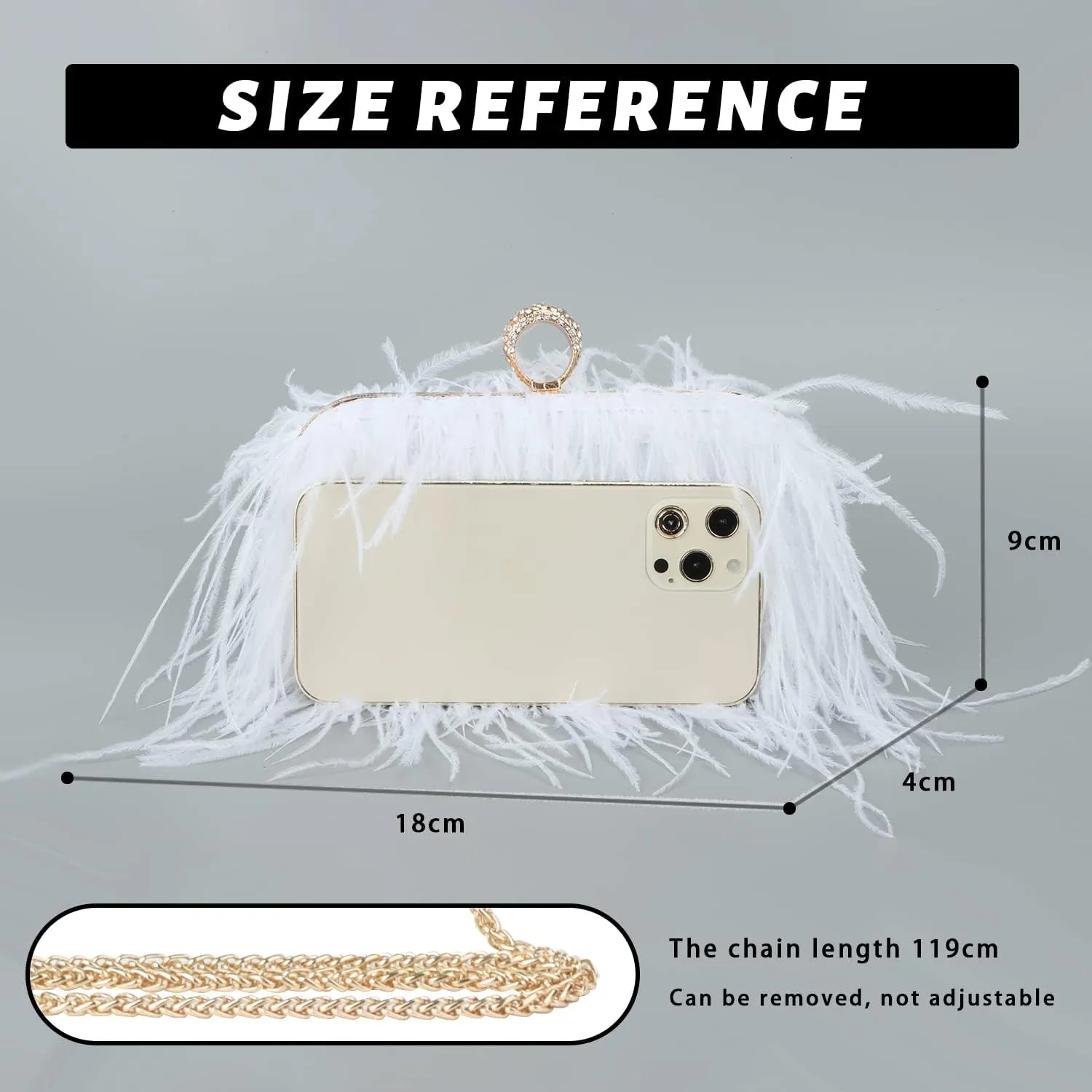 KUANG! Real Natural Ostrich Feather Clutch Evening Bag Fashion Handbag Purse for Banquet Party