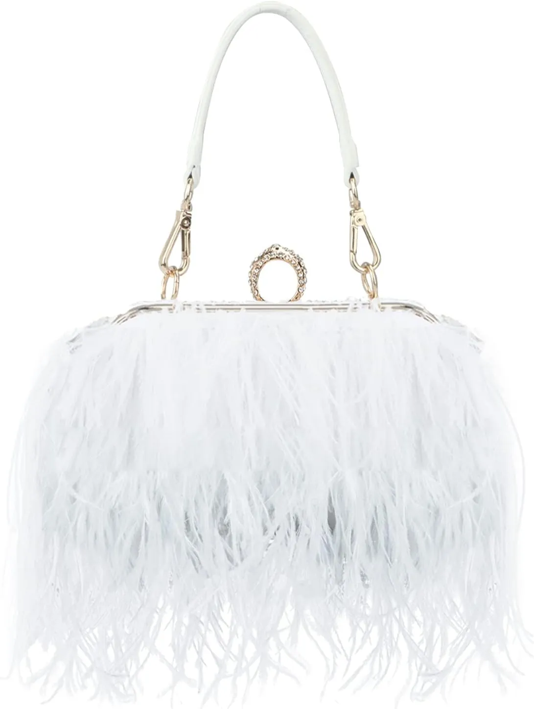 KUANG! Real Natural Ostrich Feather Clutch Evening Bag Fashion Handbag Purse for Banquet Party