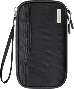 Lacdo Passport Holder Family Passport Wallet Women Men Travel Document Organizer Credit Cards Case Bag Water Resistant with Removable Wrist & Neck Strap Portable Travel Essentials, Black