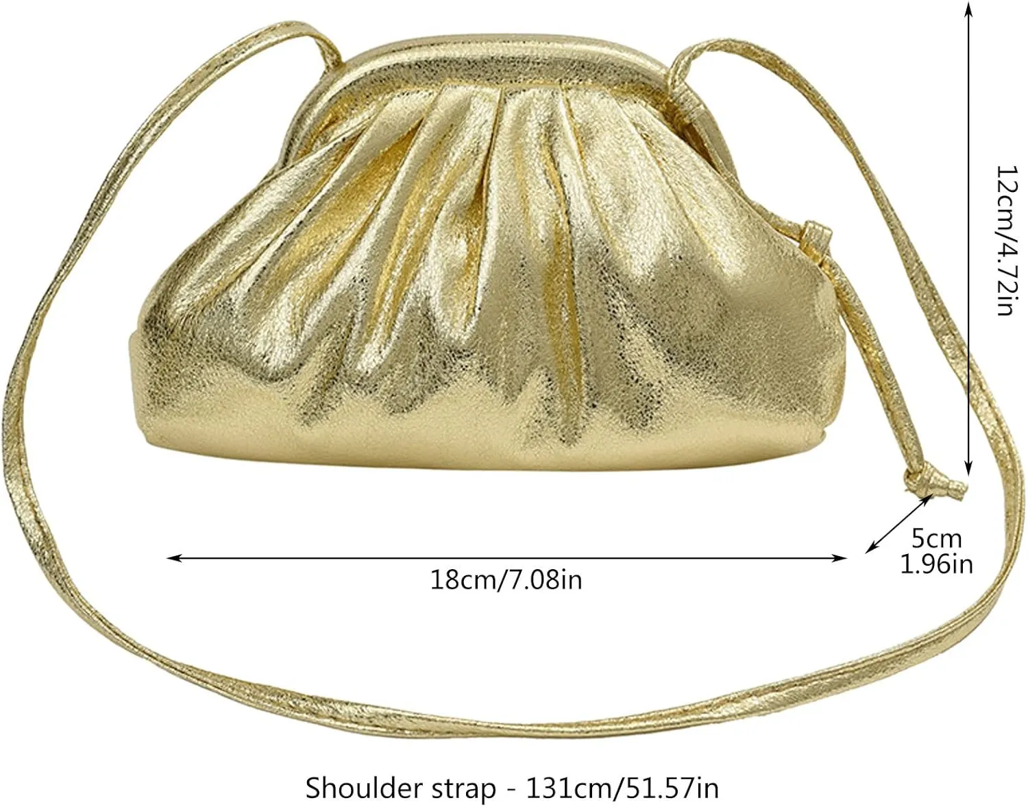 Ladies Crossbody Bag Clutch Clutch Clutch Clutches Large Capacity Pleated Bag Single Shoulder Metallic (Gold, One Size)