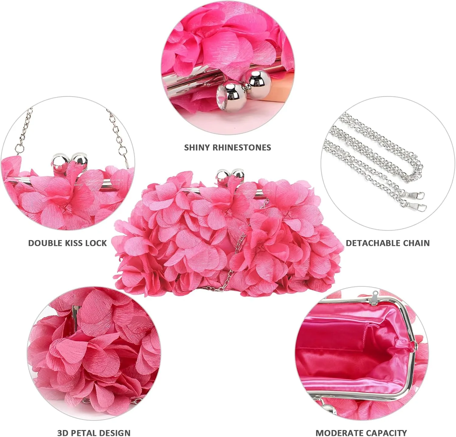 LAKSMI Women Clutch Evening Bags Floral Appliques Formal Purse Shouder Handbags with Detachable Chains