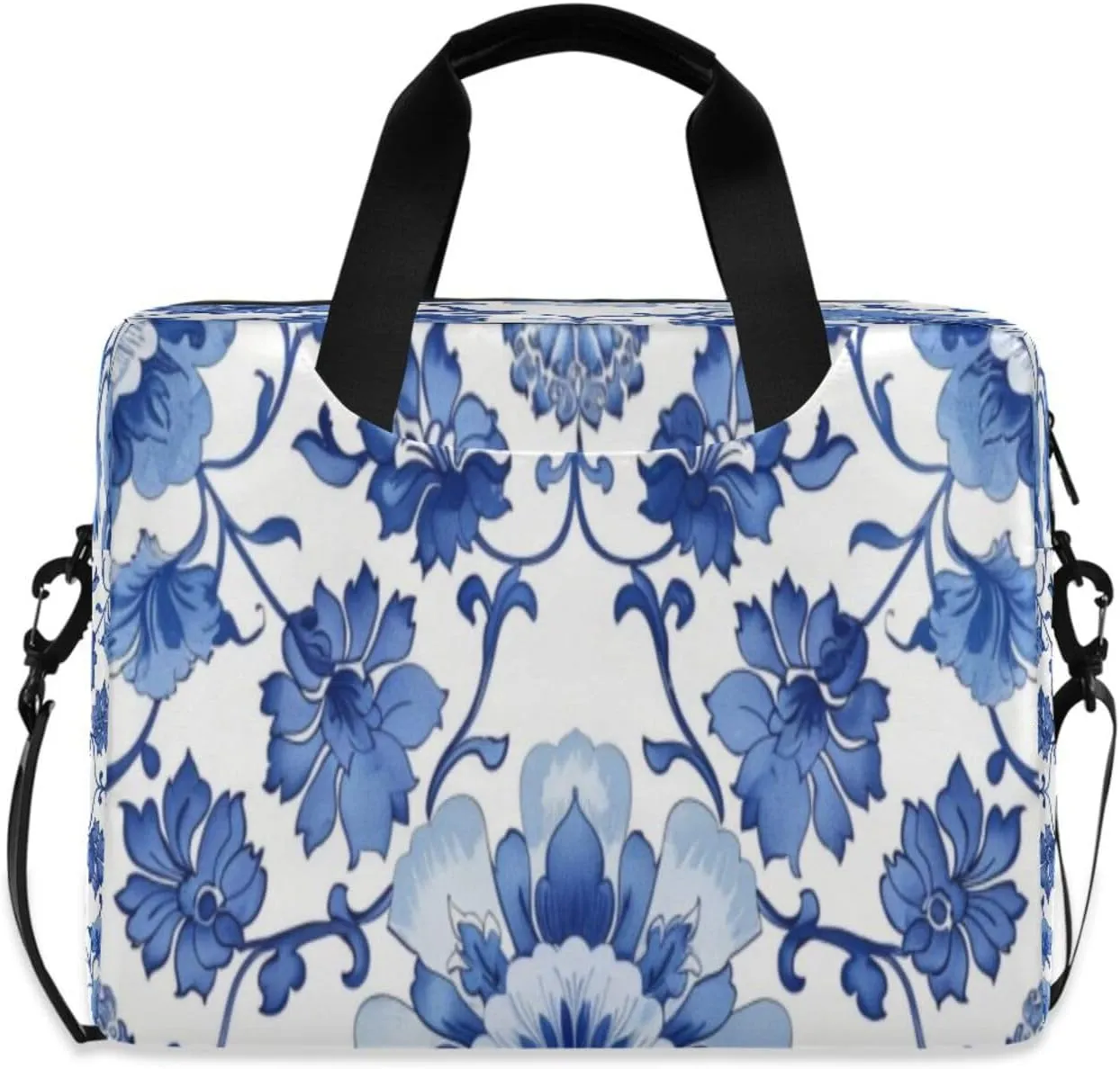 Laptop Bag for Women - Fits 16 inch with Laptop Compartment Carrying Messenger Sleeve with Strap Professional Fashion Travel Purse for Business Office Bag Blue and White Porcelain
