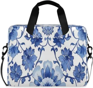 Laptop Bag for Women - Fits 16 inch with Laptop Compartment Carrying Messenger Sleeve with Strap Professional Fashion Travel Purse for Business Office Bag Blue and White Porcelain