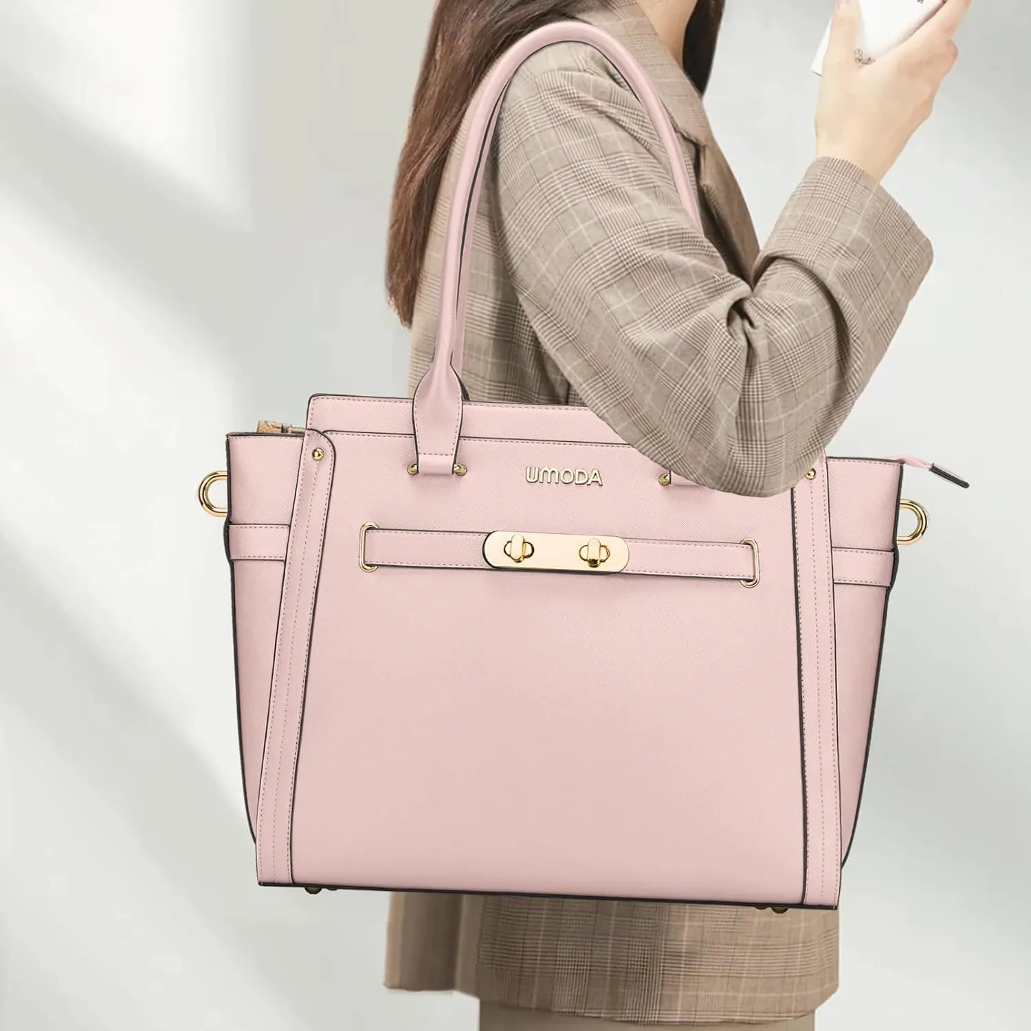 Laptop Bag for Women,15.6 Inch Multi Pocket Padded Tote Bag, Computer Bags for Women, Light Pink