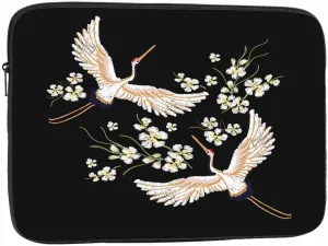 Laptop Sleeve Bag 15.4 15.6 Inch,White Cranes Cherry Flower Asian Birds Black Protective Polyester Computer Cases Laptop Cover Briefcase Bag Tablet Travel Cover