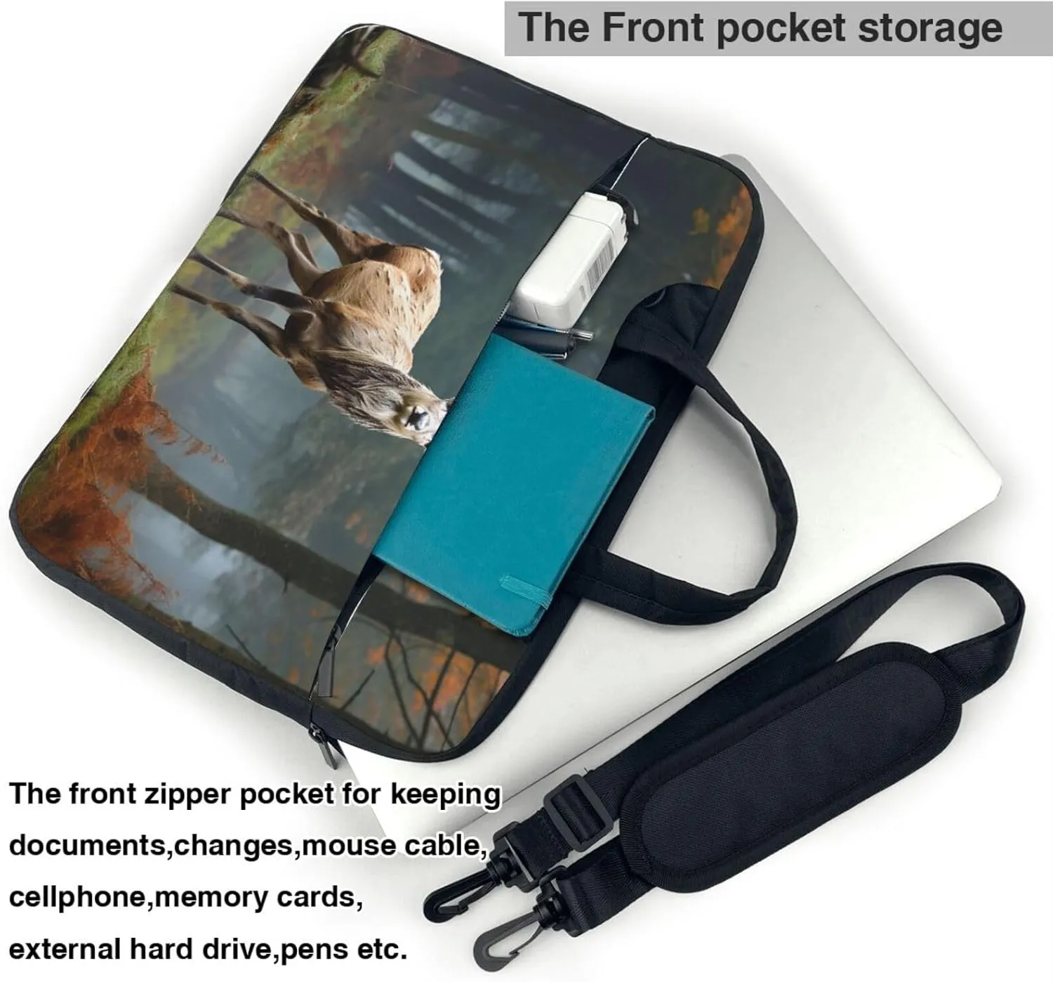 Laptop Sleeve Bag Shockproof Notebook Case Deer Animals Computer Carrying Case with Shoulder Strap 15.6 inch