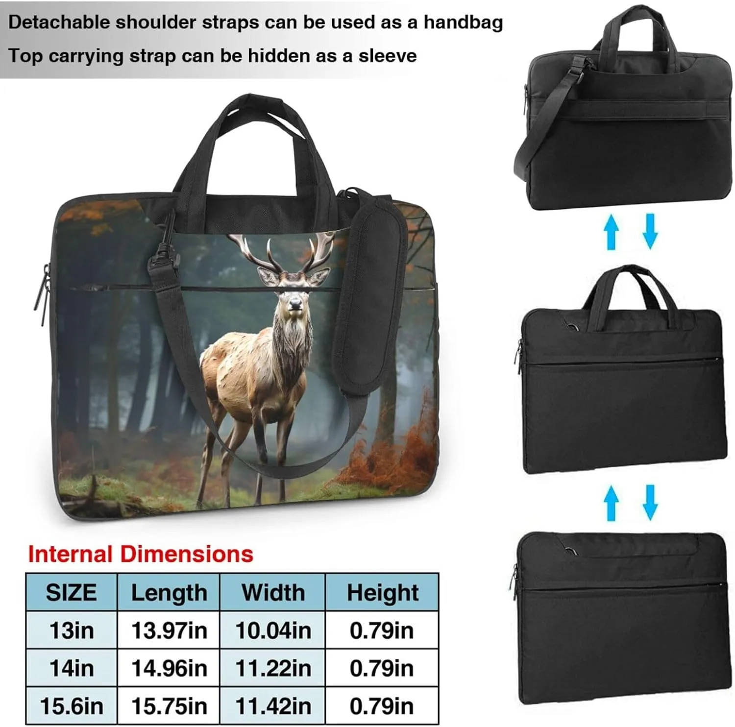 Laptop Sleeve Bag Shockproof Notebook Case Deer Animals Computer Carrying Case with Shoulder Strap 15.6 inch