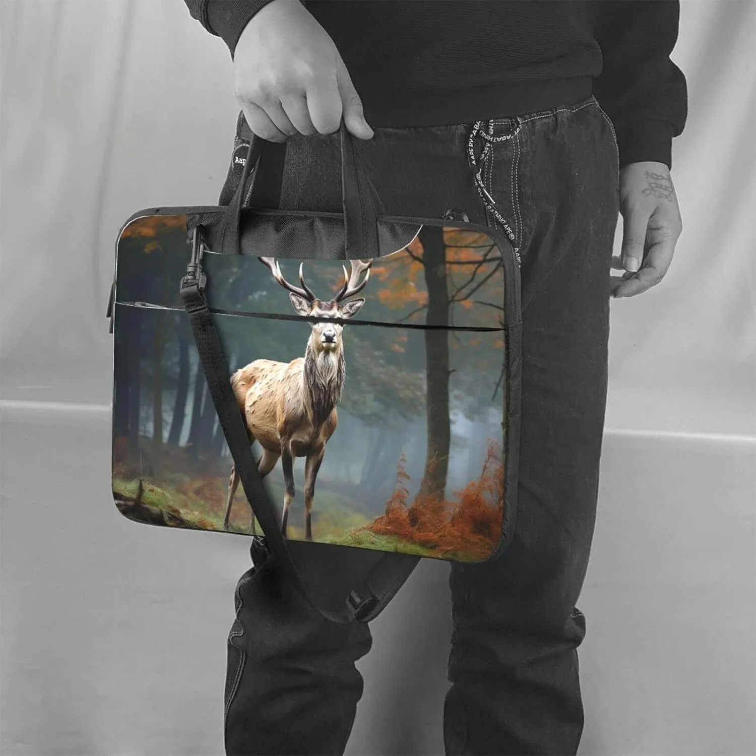 Laptop Sleeve Bag Shockproof Notebook Case Deer Animals Computer Carrying Case with Shoulder Strap 15.6 inch