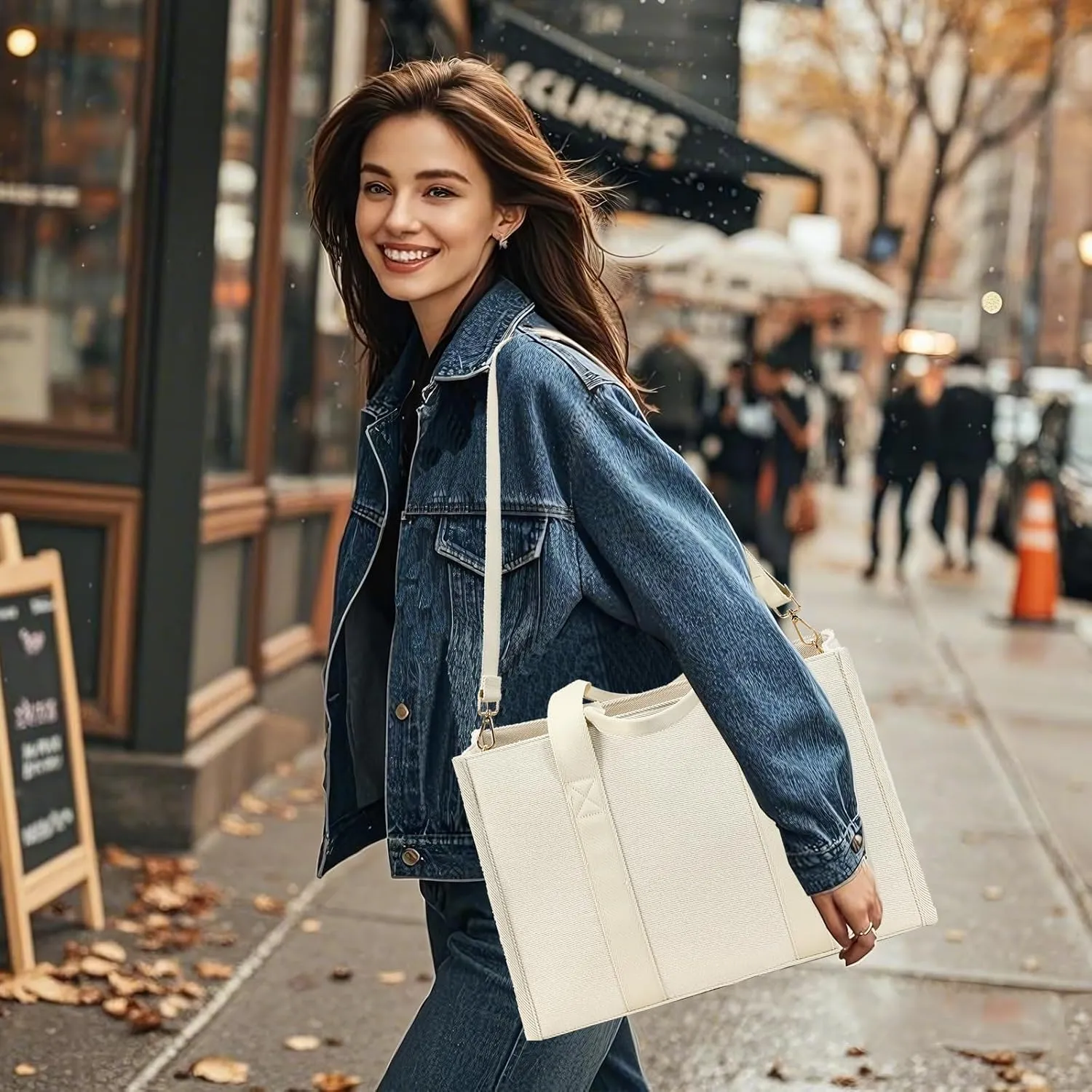 Laptop Tote Bag for Women Work 15.6 inch Canvas Shoulder Bags Computer Messenger Purse Teacher Handbag Office Briefcase