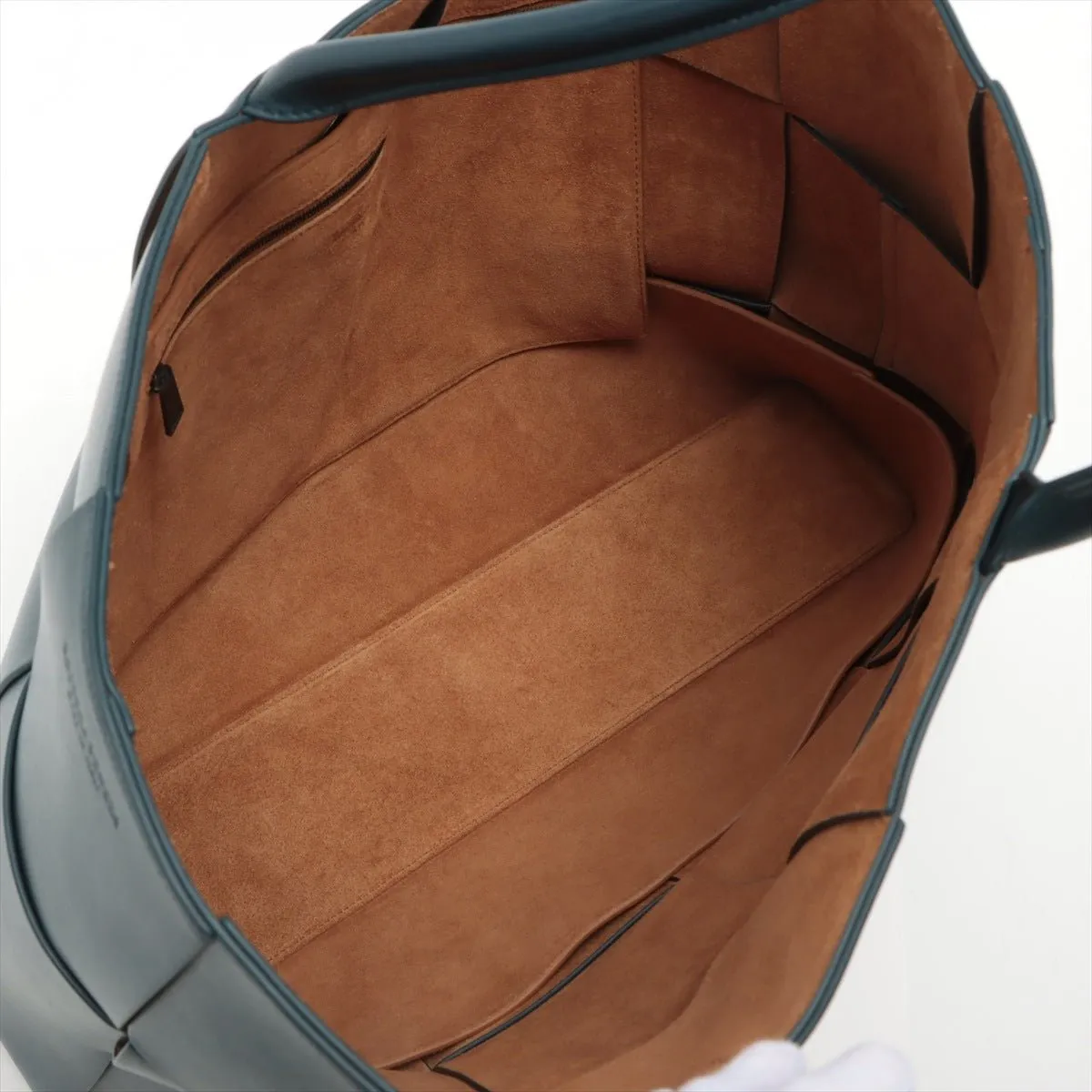 Large Arco Tote in Blue Navy Intrecciato Leather