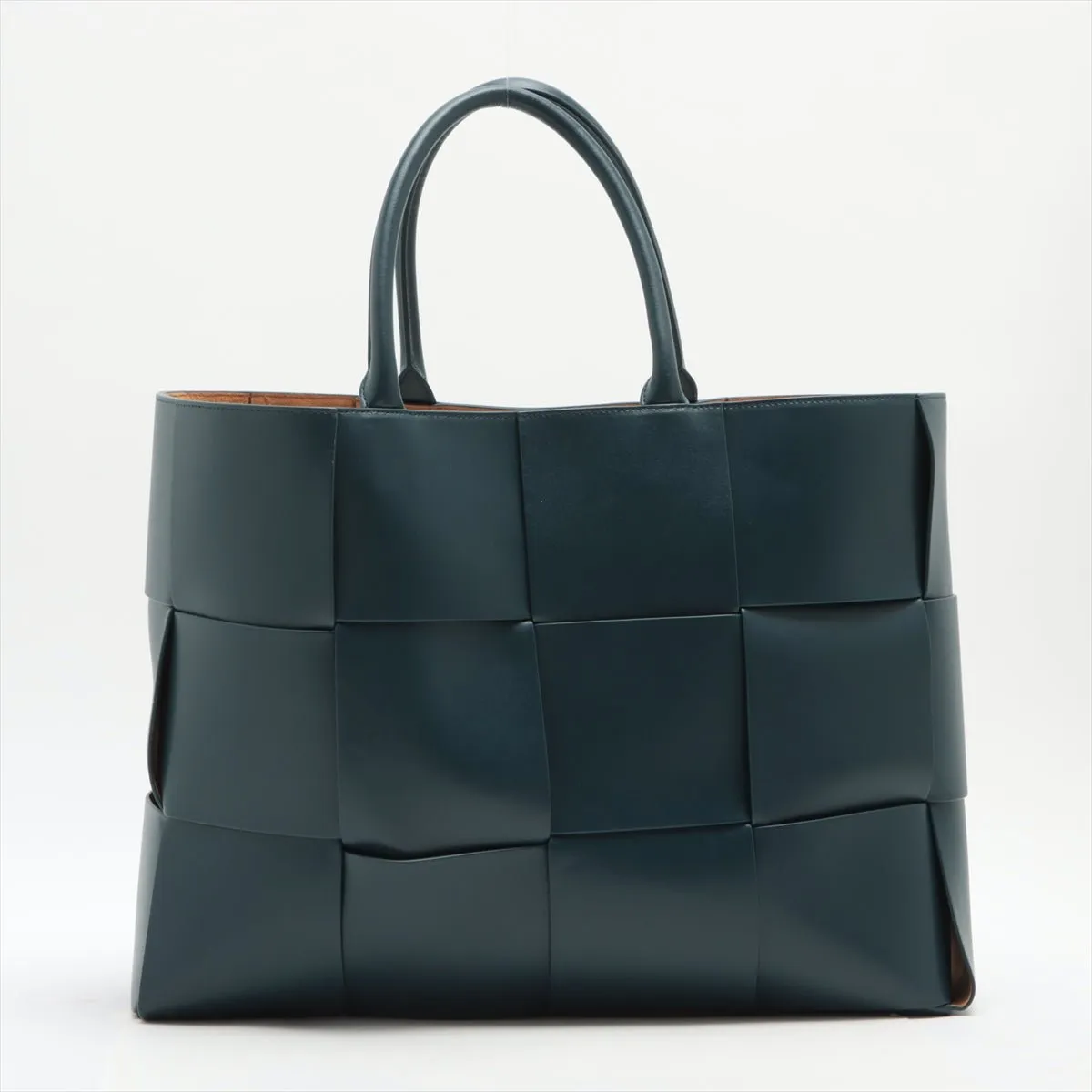 Large Arco Tote in Blue Navy Intrecciato Leather
