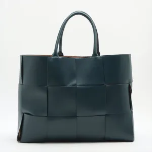 Large Arco Tote in Blue Navy Intrecciato Leather