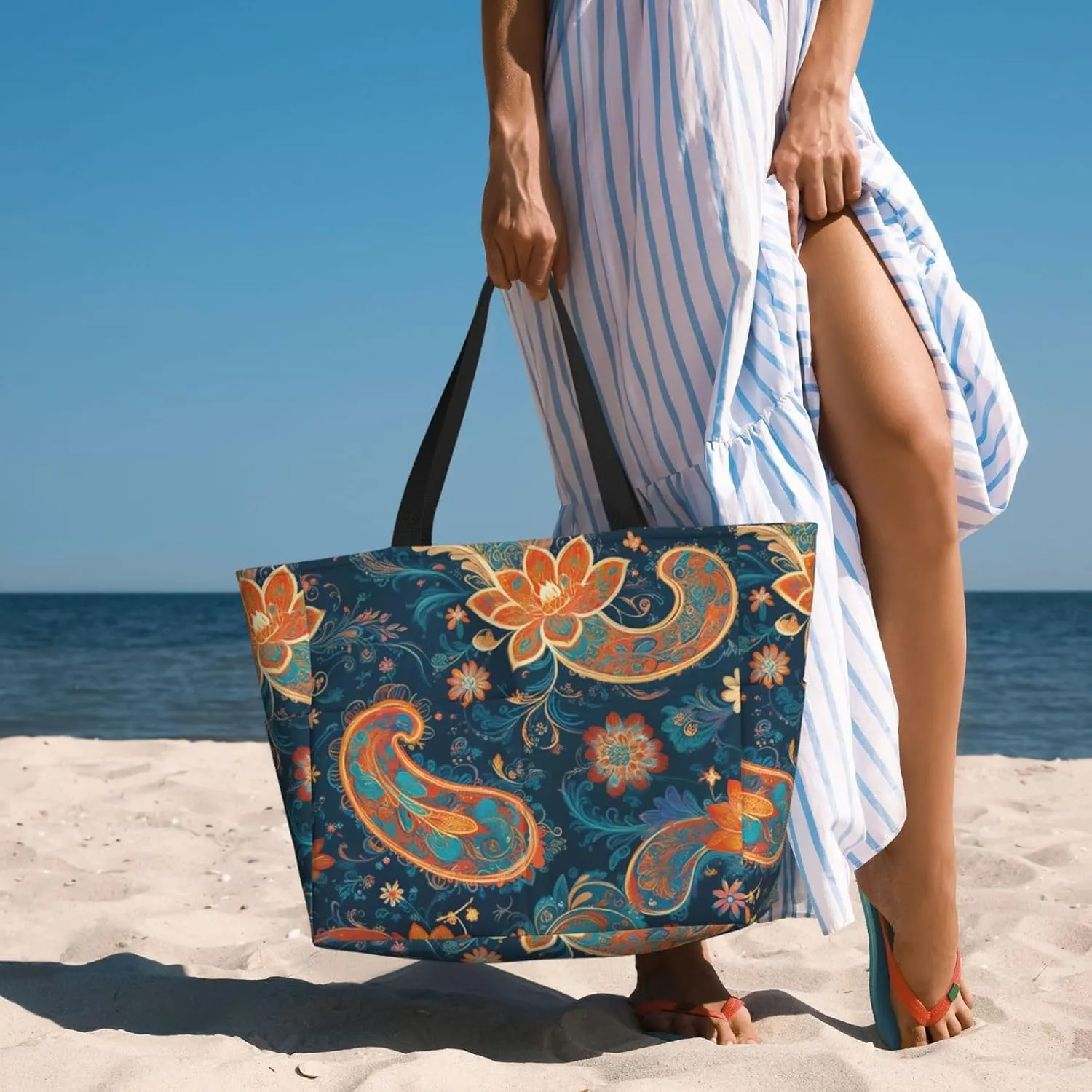 Large Beach Bag Waterproof Beach Totes Bags for Women Men, Pool Bag with Zipper Pocket