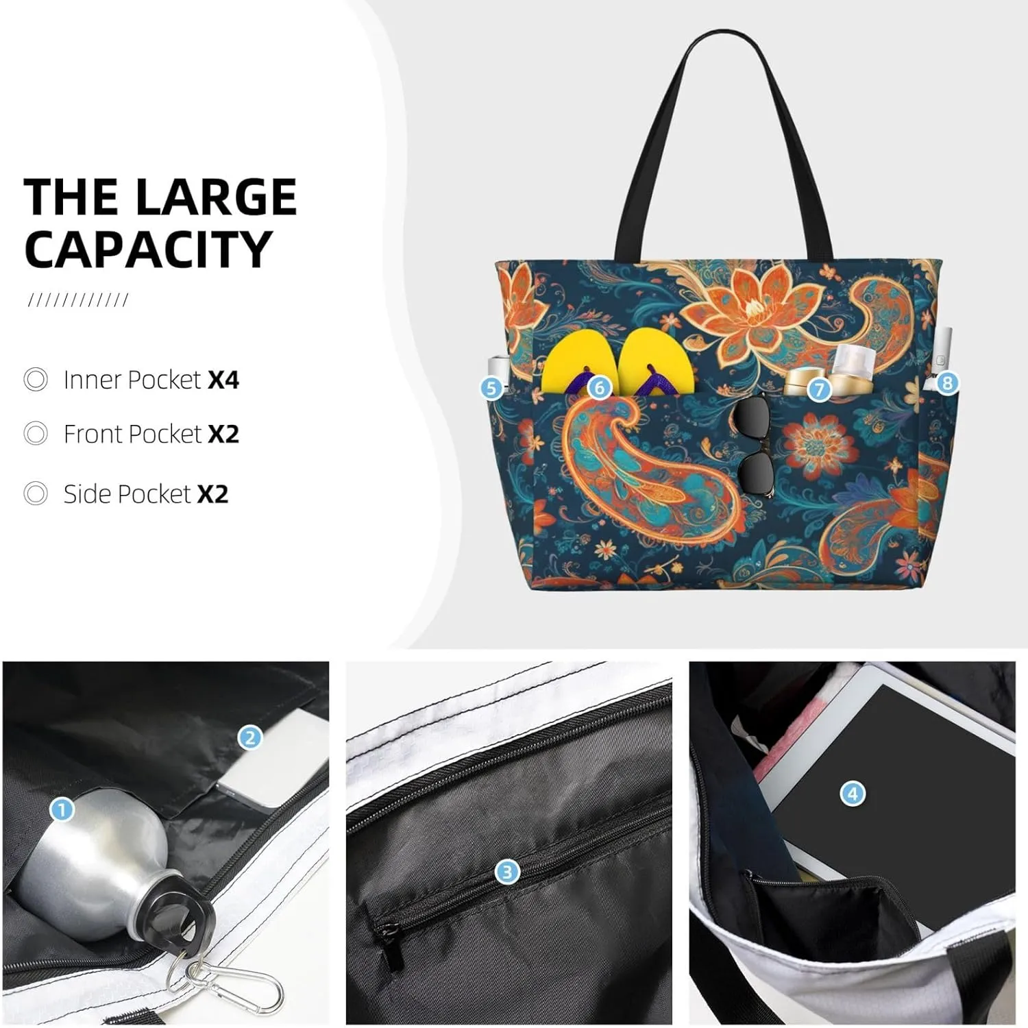 Large Beach Bag Waterproof Beach Totes Bags for Women Men, Pool Bag with Zipper Pocket