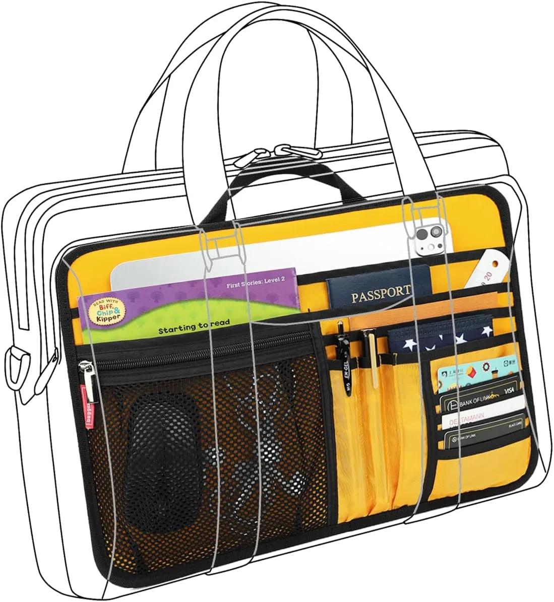 Large Briefcase Insert Organizer for Work Office File Document Laptop Storage Organizer (L, Deep Yellow)