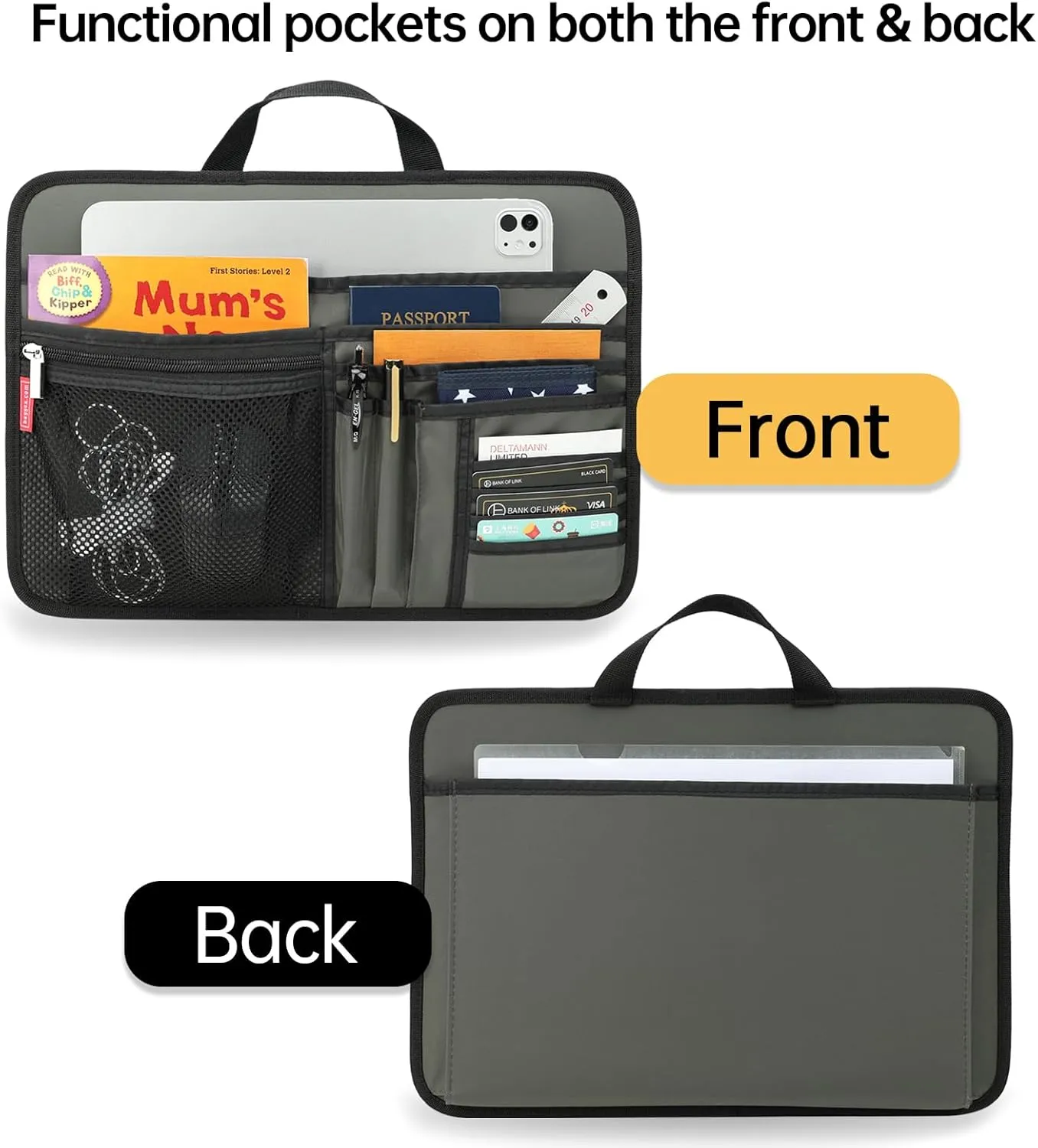 Large Briefcase Insert Organizer for Work Office File Document Laptop Storage Organizer (L, Navy)