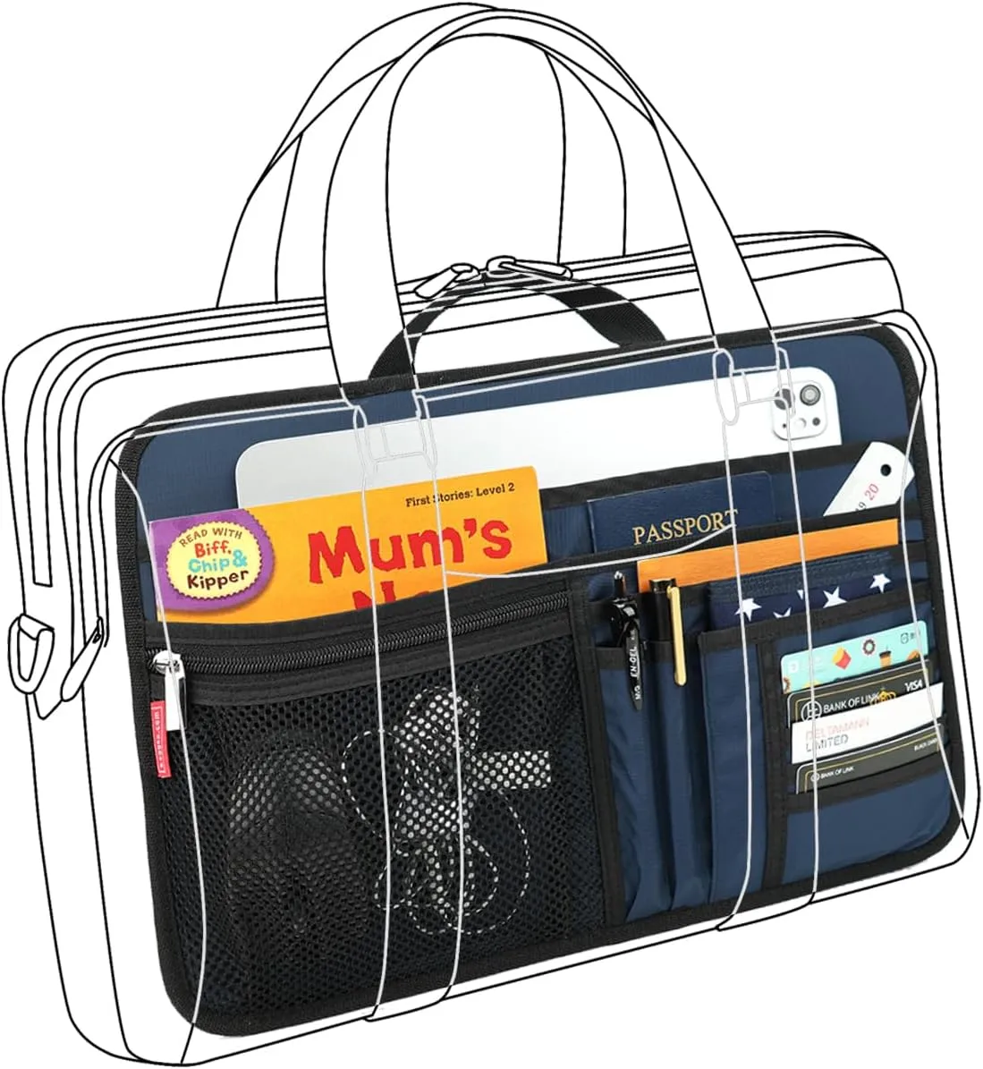Large Briefcase Insert Organizer for Work Office File Document Laptop Storage Organizer (L, Navy)