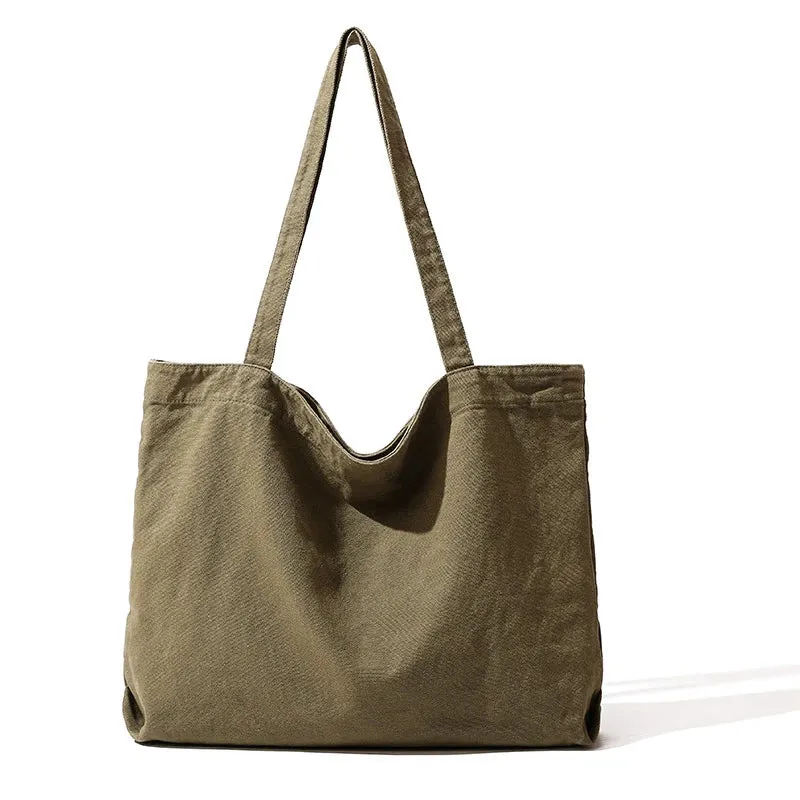 Large Canvas Women's Bag Solid Eco Bag Korean Shoulder Bag Reusable Shopping Messenger Bag Y2K Handbag School Pocket Travel Bag
