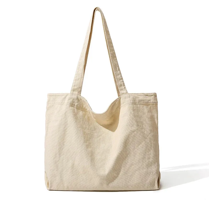 Large Canvas Women's Bag Solid Eco Bag Korean Shoulder Bag Reusable Shopping Messenger Bag Y2K Handbag School Pocket Travel Bag
