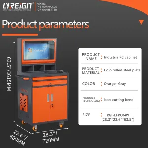 Large Industrial Computer Cabinet Operating Table, Movable CNC Computer Tool Cabinet, Industrial PC Cabinet Maximum Suitable for Monitors up to 27 inches