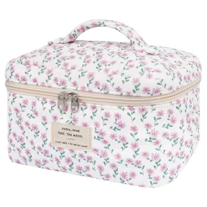 Large Makeup Bag, Cute Cosmetic Bag for Women Girls, Floral Coquette Aesthetic Toiletry Bag, Travel Make Up Organizer Bag (Purple Flower)