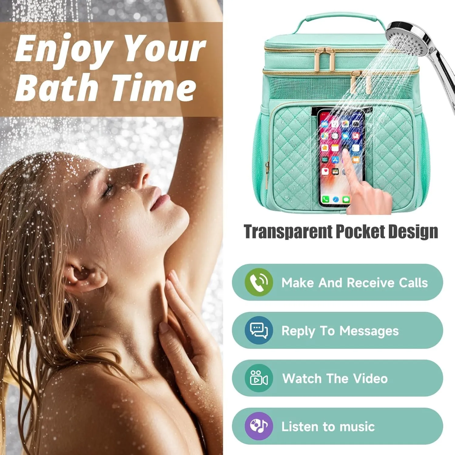 Large Toiletry Bag for Women Men, Waterproof Portable Shower Caddy for College Dorm,Bathroom Bag,Quick Dry Shower Bag Hanging Toiletry Bags For Traveling Gym Camping Travel (Green)
