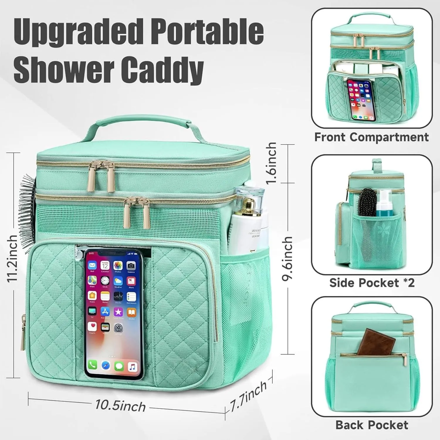 Large Toiletry Bag for Women Men, Waterproof Portable Shower Caddy for College Dorm,Bathroom Bag,Quick Dry Shower Bag Hanging Toiletry Bags For Traveling Gym Camping Travel (Green)
