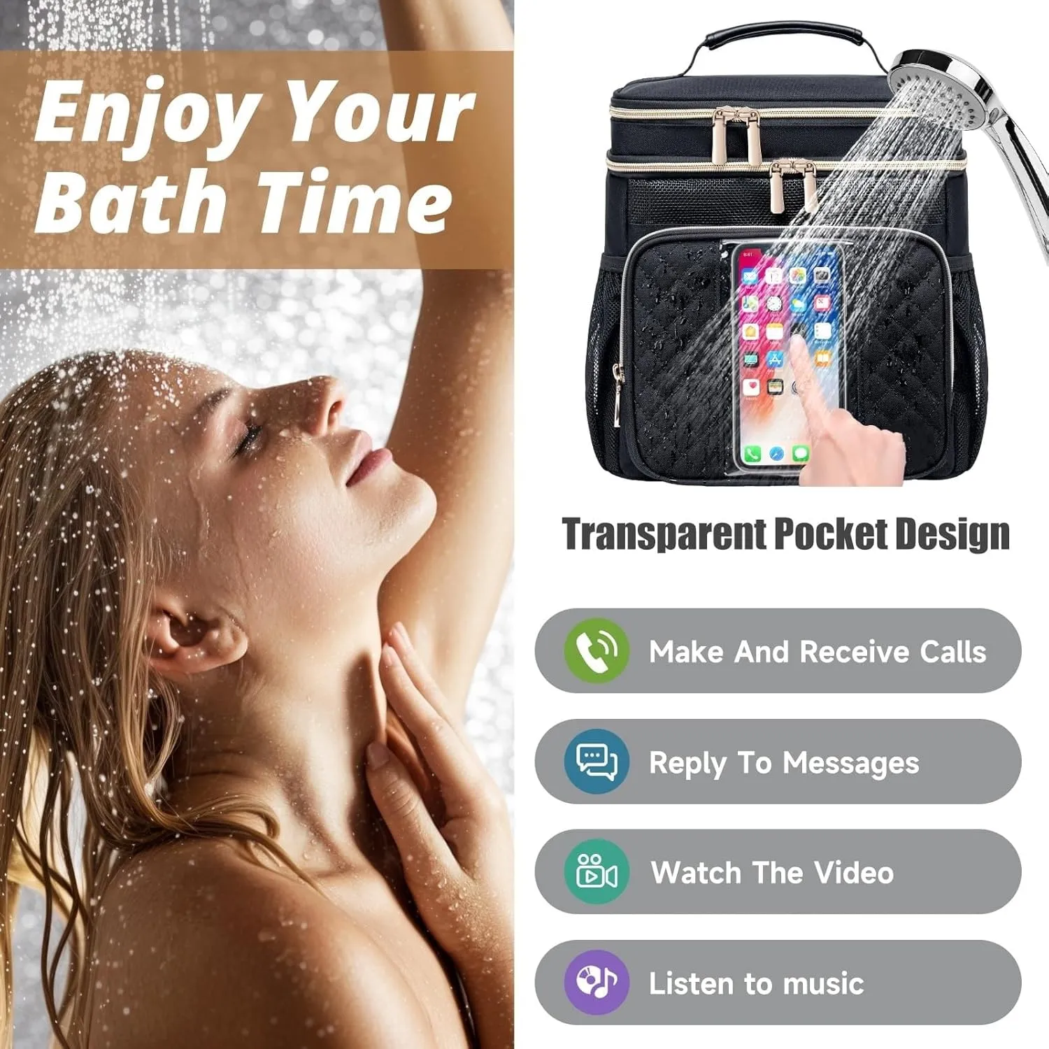 Large Toiletry Bag for Women Men, Waterproof Portable Shower Caddy for College Dorm,Bathroom Bag,Quick Dry Shower Bag Hanging Toiletry Bags For Traveling Gym Camping Travel (Pink)