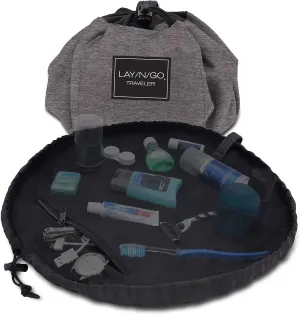 Lay-n-Go Drawstring Toiletry Bag - Water-Resistant 4-In-1 Lay Flat Toiletry Bag - Durable, Easy-To-Clean Travel - For Men & Women - Machine Washable & Compact (20", Grey)