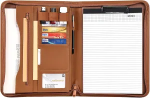 Leathario Portfolio Binder, A4 Padfolio Office Organizer, Business Folder Accessories with Zipper, Superior Vegan Leather, 9.7 Inch Tablet Sleeve, Writing Pad Document for Men Women, Card Storage