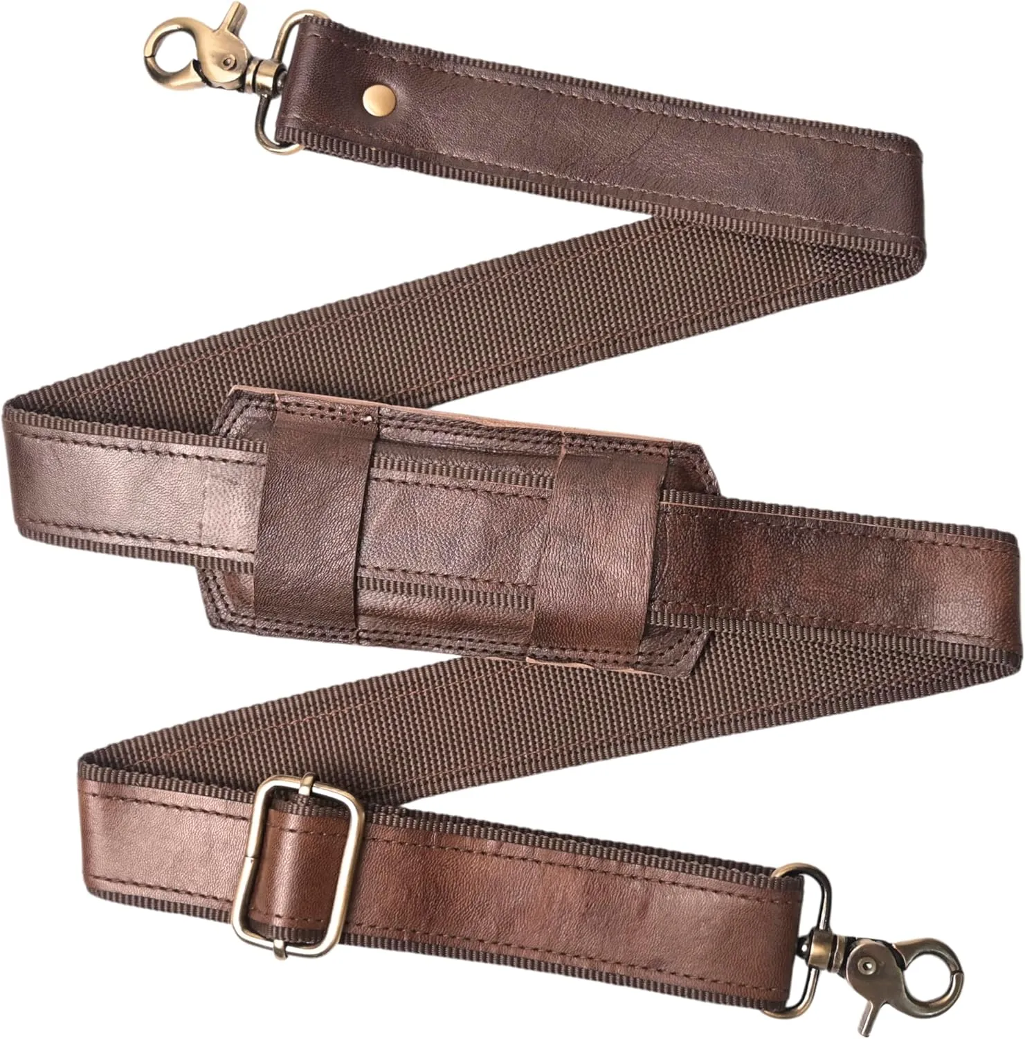 Leather Adjustable Shoulder Strap 60" with Brass Hook, Shoulder padded Replacement for Briefcase Messenger Shoulder Duffel Handbag Tote Bag