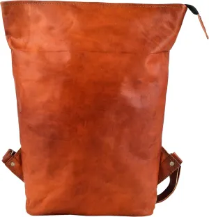 Leather Backpack Vintage Travel Bag Men Women Shoulder Strap Daypack (Flat backpack Roll top)