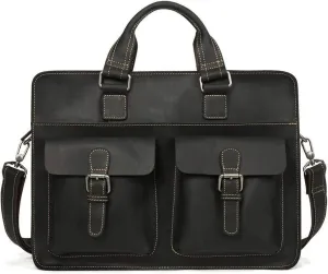 Leather Briefcase for Men Business Travel Messenger Bags Laptop Bag Metal Zipper,15.6-inc