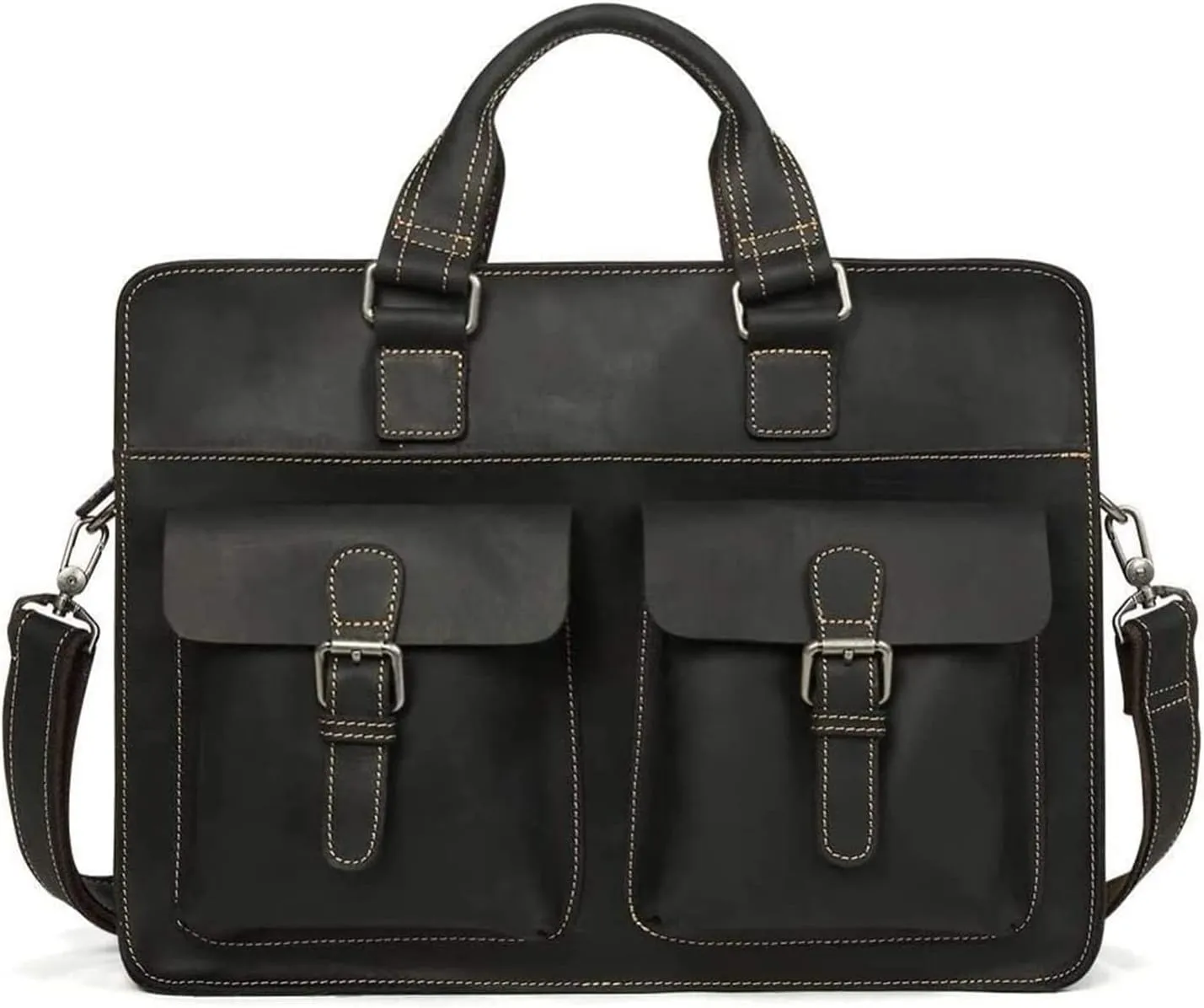 Leather Briefcase for Men Business Travel Messenger Bags Laptop Bag Metal Zipper,15.6-inc