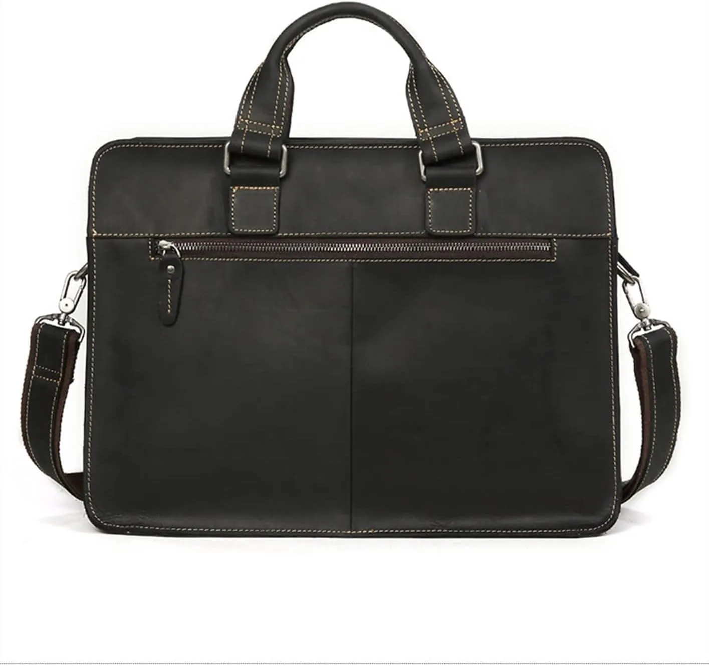 Leather Briefcase for Men Business Travel Messenger Bags Laptop Bag Metal Zipper,15.6-inc