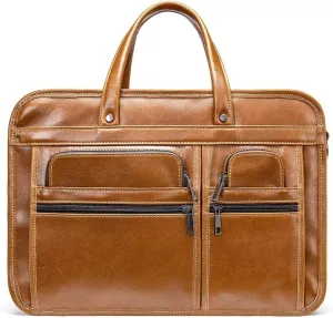 Leather Briefcases for Men 13.3 Inch Laptop Handbag Large Capacity Expandable Business Vintage