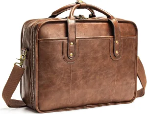 Leather Briefcases for Men 15.6 Inch Business Computer Bag Laptop Bag for Men Water Resistance Travel Messenger Bag